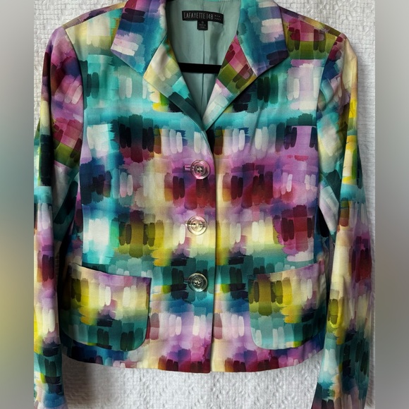 Lafayette 148 New York Watercolor Abstract Cropped Blazer Size 10 - Picture 2 of 10